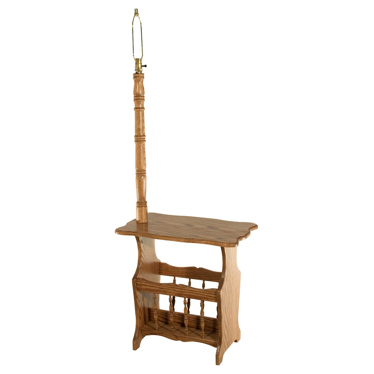 Read more about the article Scalloped Top Magazine Stand with Lamp Post  – Red Oak